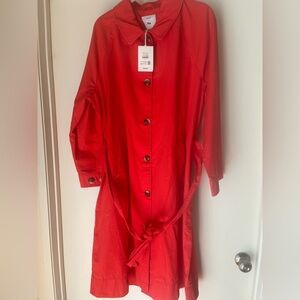 Red Button-Up Trench Coat